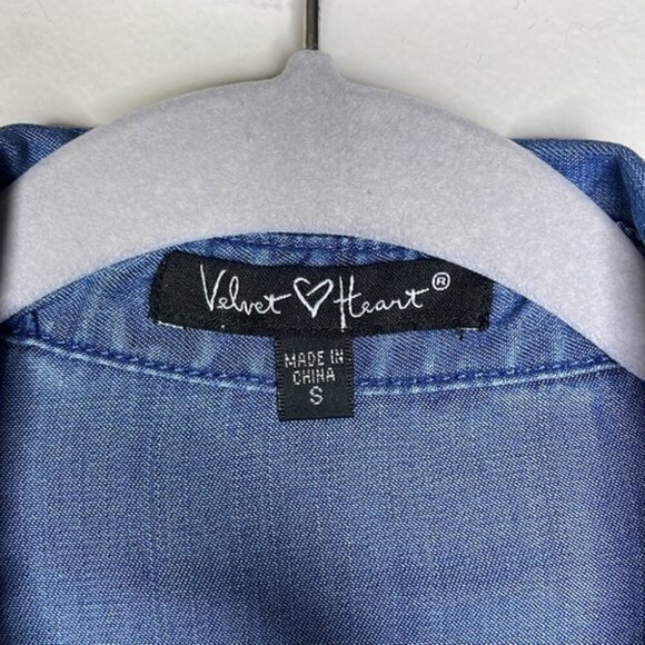 Velvet Heart Size S Anita Tencel Blue Chambray Button Down Casual Shirt Dress - Picture 4 of 12